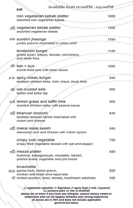 Mix Lounge and Bar, The Westin menu 