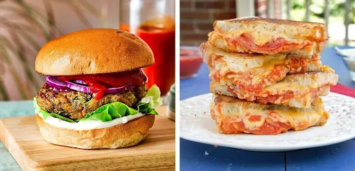 Veg Hariyali Burger With Pizza Sandwich [1 Slice]