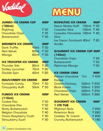 Vadilal Ice Creams menu 