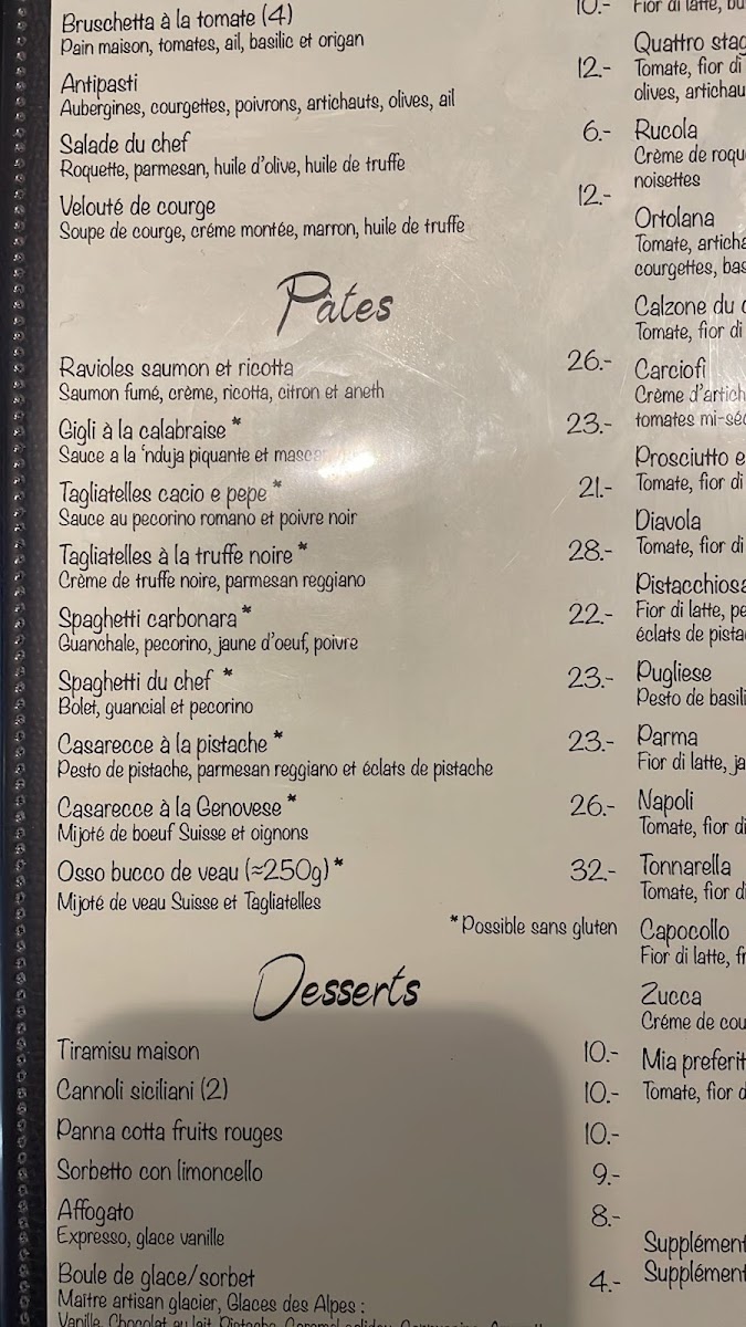 Cibo e Vino gluten-free menu