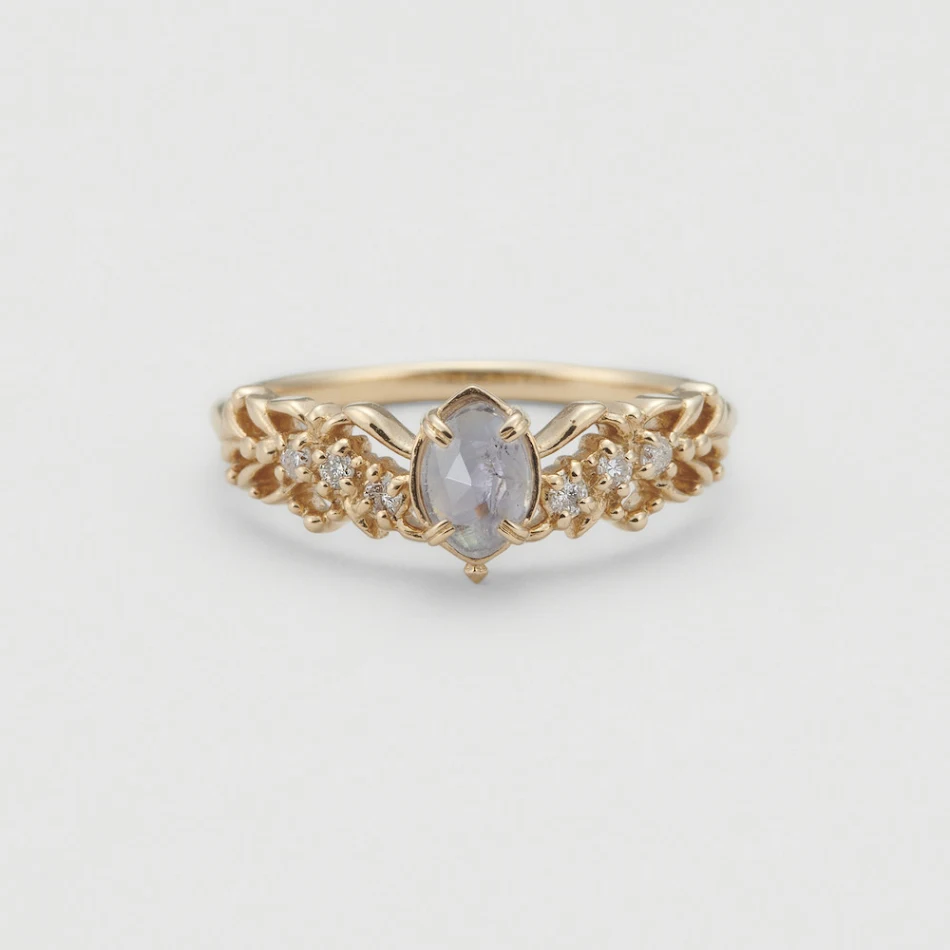 Bague femme en argent sterling avec cordiérite naturelle et labradorite, tendance, s'accorde avec tout, pour un style unique.
