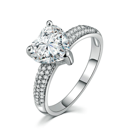 Title 7, Heart-shaped Zircon Ring White Gold-plated Diam...