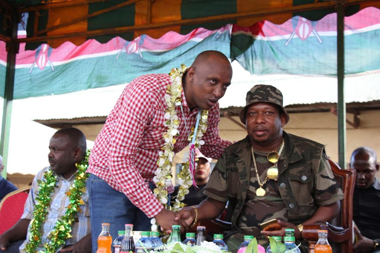 Majority leader Abdi Hassan Guyo with Nairobi Governor Mike Sonko at event atMatopeni.