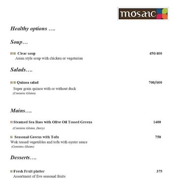 Mosaic - Crowne Plaza Greater menu 