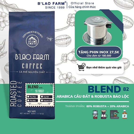 Cà Phê Nguyên Chất Blend B’lao Farm 80% Cà Phê Robusta 20% Cà Phê Arabica Cà Phê Rang Mộc Pha Phin Pha Máy Ngọt Hậu C3