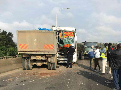 The scene of an accident involving a lorry and a Mash East Africa bus in Parklands, Nairobi, March 31, 2018. /COURTESY