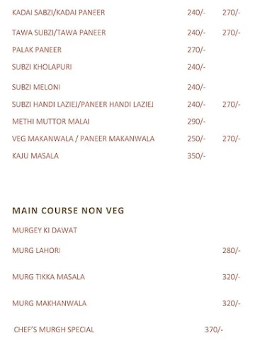 Pavan Restaurant menu 