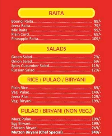 Hotel Mohali Residency menu 