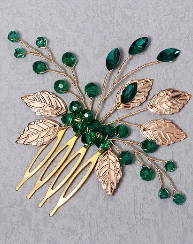 Coiffe artisanale feuilles vert fon - 3