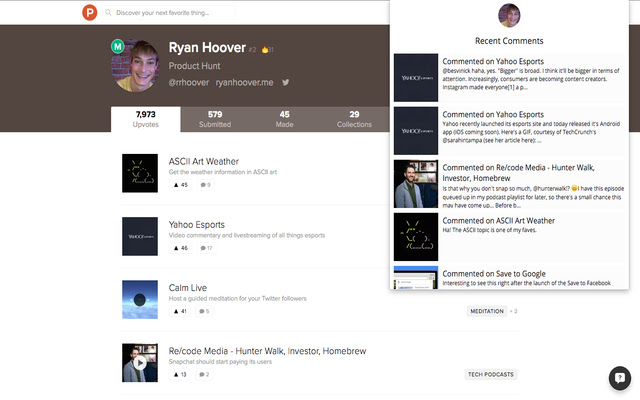 Product Hunt Commentivity chrome extension