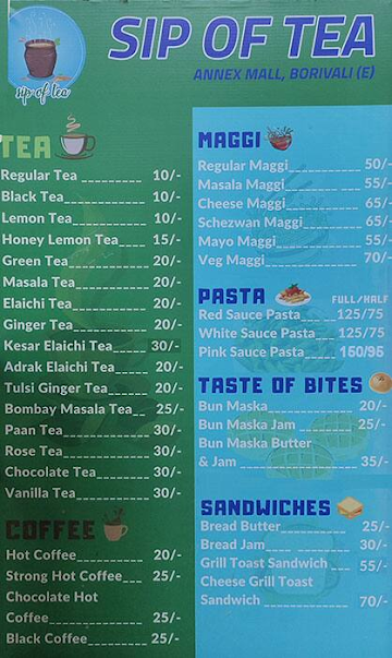 Sip Off Tea menu 