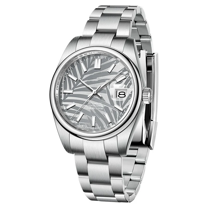 Relógio de pulso mecânico masculino Jinggang Calendar, com calendário completo e movimento automático, elegância e precisão para o homem moderno.