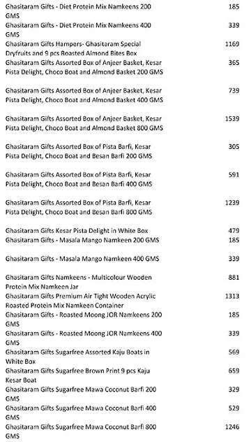 Ghasitaram Sweets N Gifts menu 