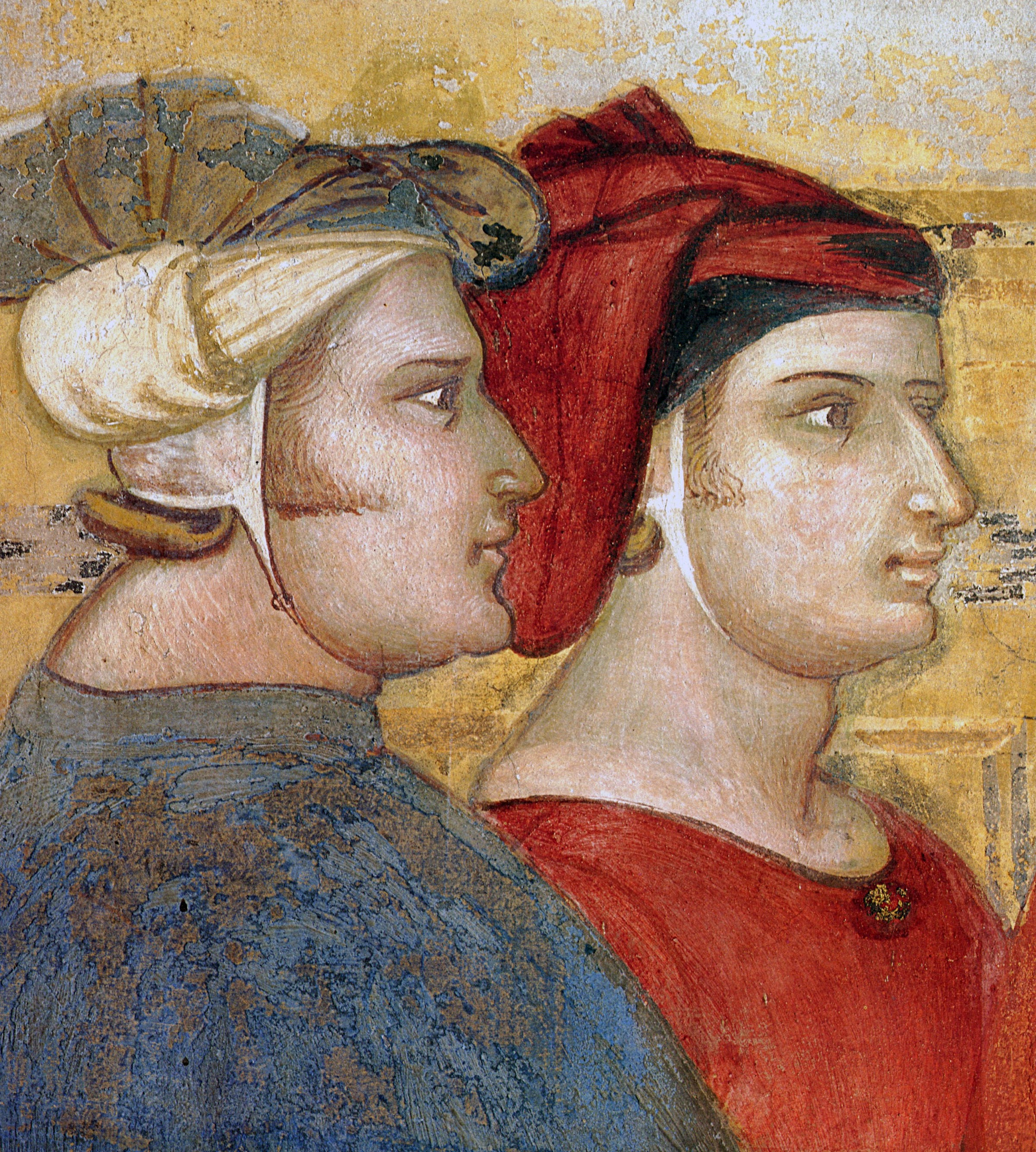 Ambrogio Lorenzetti, Allegoria del Buon Governo, il gruppo dei 24 cittadini (icone dei funzionari senesi), in fila per due, (1338-1339), Sala dei Nove, Palazzo Pubblico, Siena 