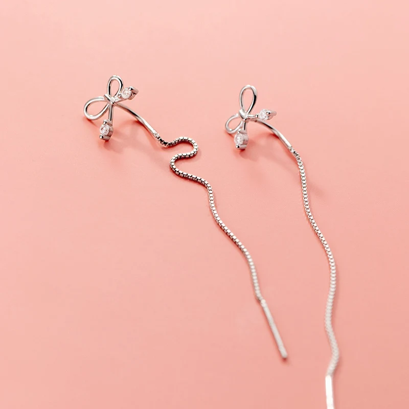 S925 Silver Bow Hanging Earrings Korean Style, perfect for ladies seeking elegance. Enhance your everyday look with thes