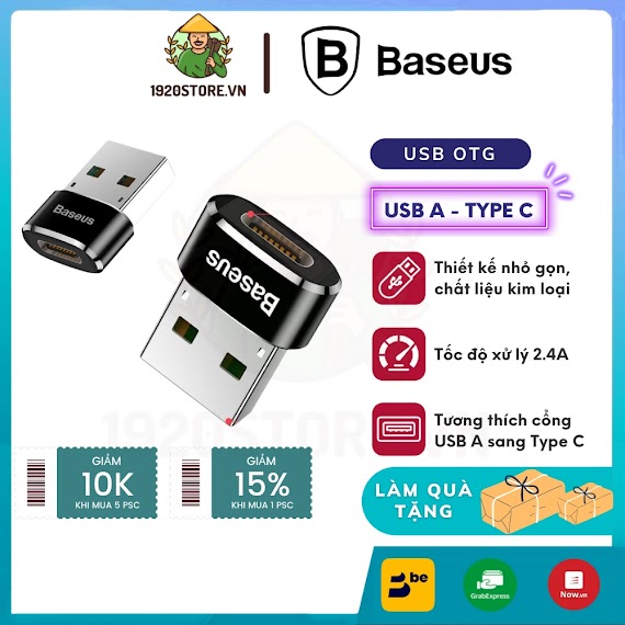 【Giao Hỏa Tốc】 Đầu Chuyển Adapter Usb Otg Usb A Sang Usb Type C Tốc Độ Cao Baseus - Hàng Chính Hãng