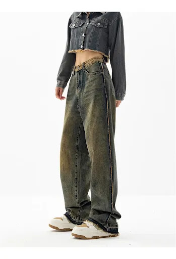 Title 3, Womens High-Waisted Straight Baggy Jeans Comfo...
