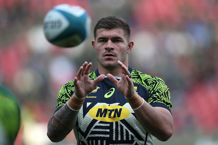 Springbok hooker Malcolm Marx warms up ahead the 2022 Rugby Championship match against New Zealand at Ellis Park.