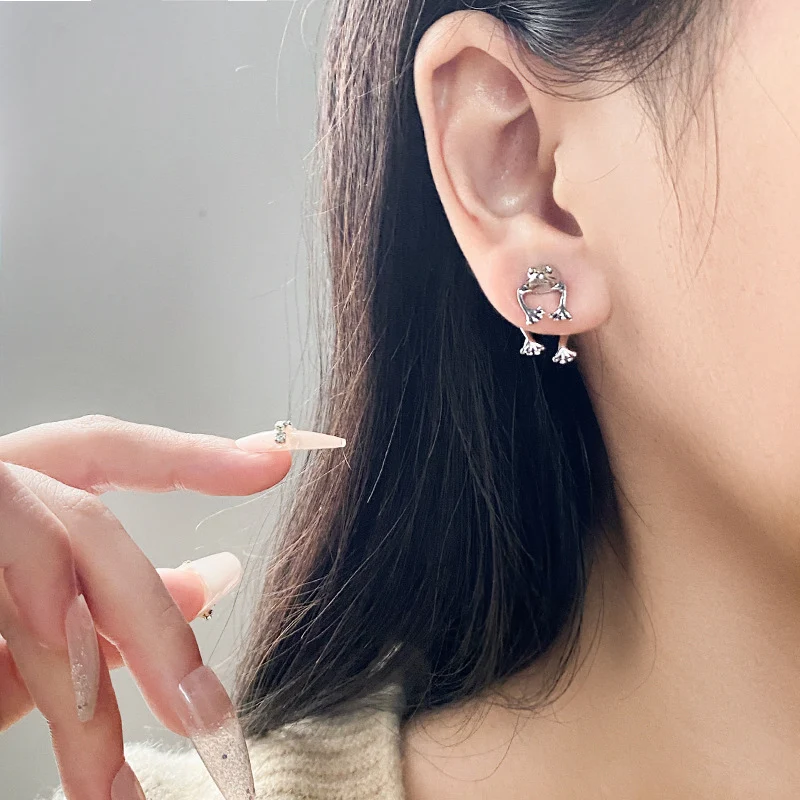 Pendientes de botón de rana punk personalizados, animales tridimensionales extraíbles, estilo único y moderno.