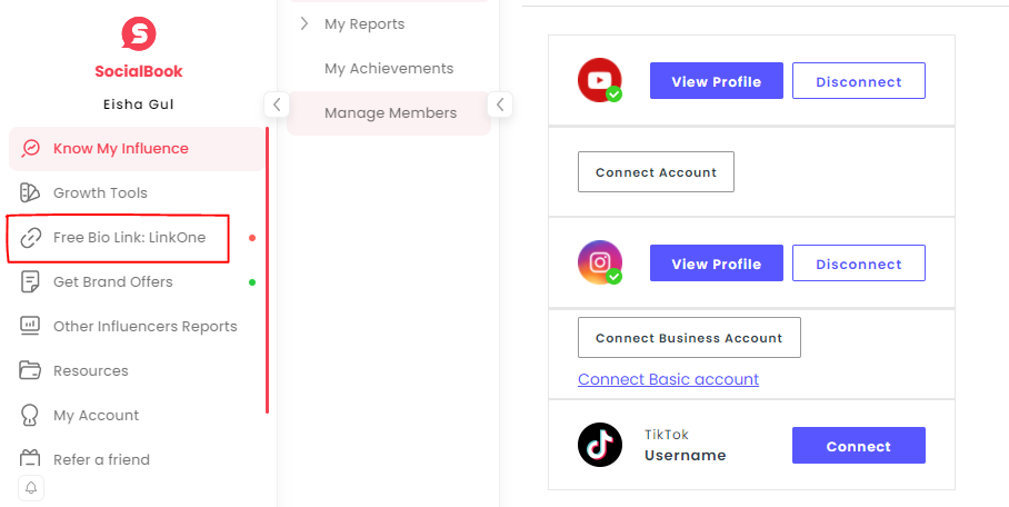 Go to "Free Bio Link: LinkOne" and connect your social media accounts.