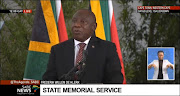 President Cyril Ramaphosa addresses a gathering at the state memorial of former president FW de Klerk