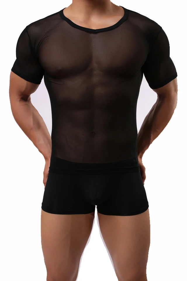 Title 11, T-shirt Uomo Trasparente in Rete, Maniche Corte...