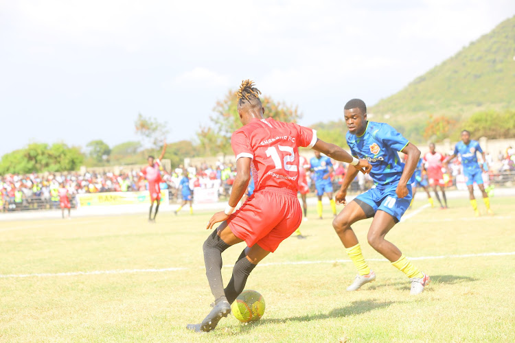 Shabana's Nehemia Onchiri in action against Murang'a Seal at Raila Odinga Stadium in Homa Bay