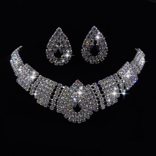 Title 4, Water Drop Full Diamond Earrings and Necklace S...