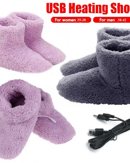 Electric USB Heated Shoes Washable Comfortable Plush Warm... - 0