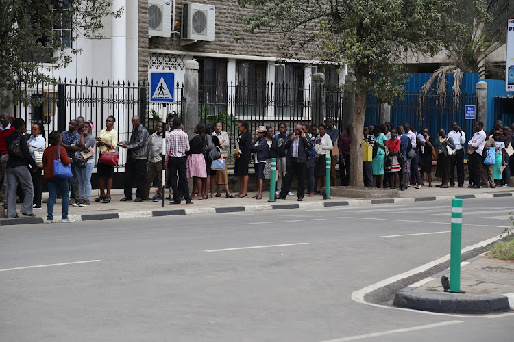 Job applicants queue at the Nairobi CBD