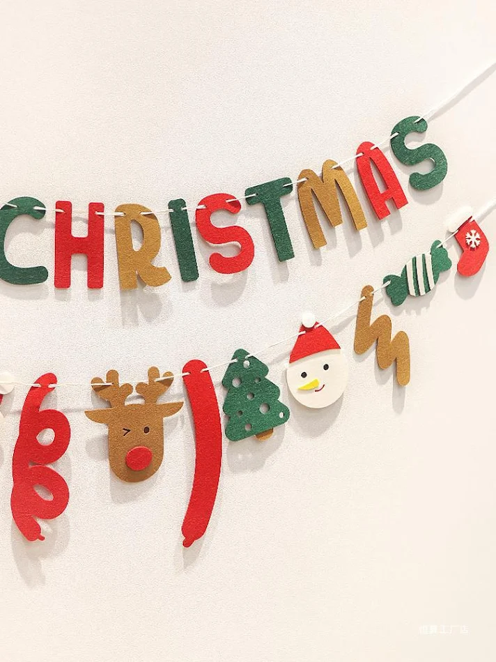 Weihnachtliche Hängeflagge mit Szenenlayout für festliche Dekoration. Schaffen Sie eine gemütliche Atmosphäre und Freude in Ihrem Zuhause.
