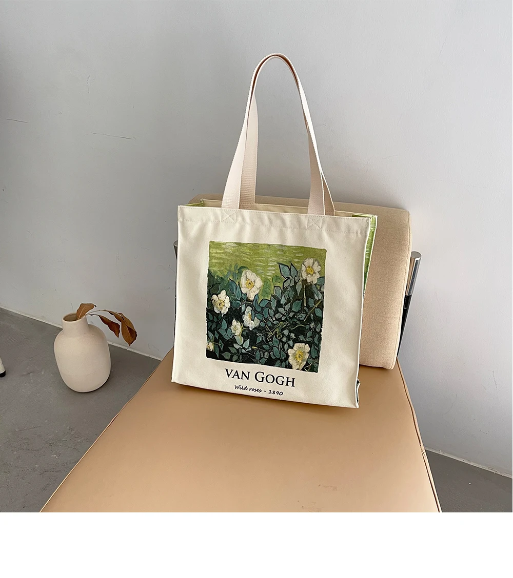 Title 16, Wild Rose Oil Canvas Vintage Art Tote Bag, grot...