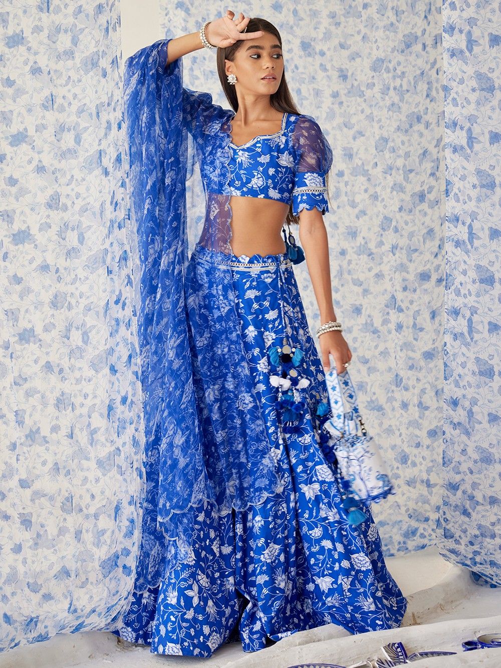 the loom - Blue White Printed Cotton Modal Blouse