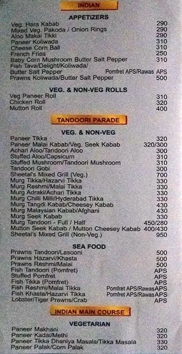 Sheetal Restaurant menu 