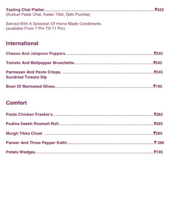 Connexions Bar - Crowne Plaza menu 