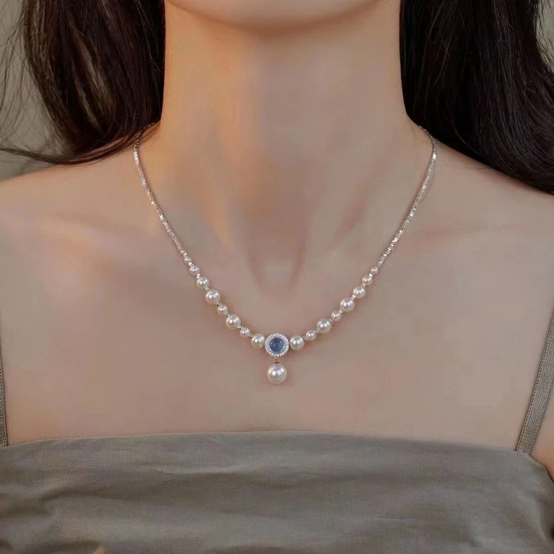 Collar Aquamarina Perla para Mujer Diseño Especial Elegancia Atemporal Joya Única Regalo Perfecto para Ella, Brillo Sutil y Sofisticado
