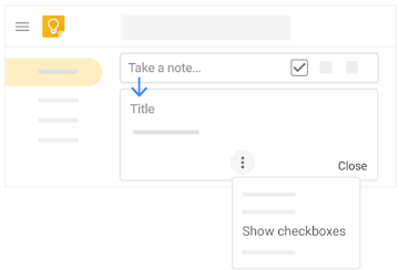 On the web, take a note, title it, and show checkboxes to change a list