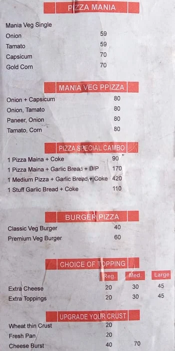 Friend's Pizza Cafe menu 