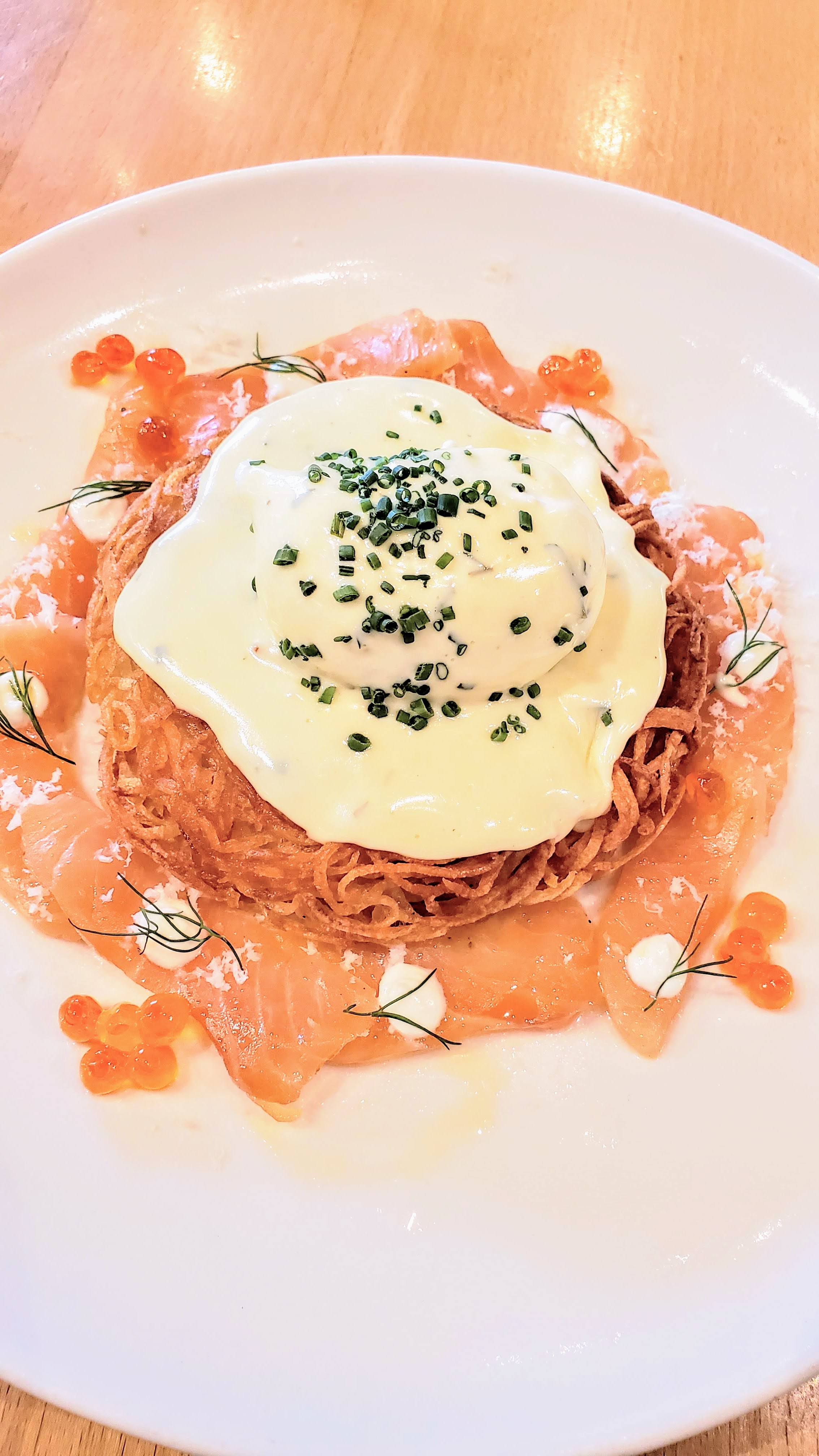 Recommendations at Bistro Agnes: Smoked Salmon Rösti with that layer of crispy potato rösti, silky house smoked salmon carpaccio, and sexy poached egg, topped with dill, horseradish, and béarnaise at brunch