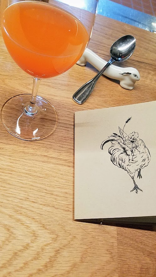 Farm Spirit, an all vegan restaurant, Spiced Carrot Kombucha as part of the homemade temperance pairing