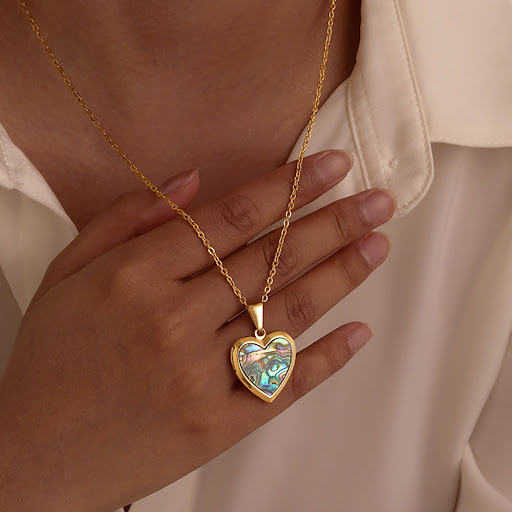 Title 8, Womens Gold Heart-shaped Pendant White Shell A...
