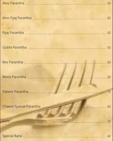 Parantha King menu 