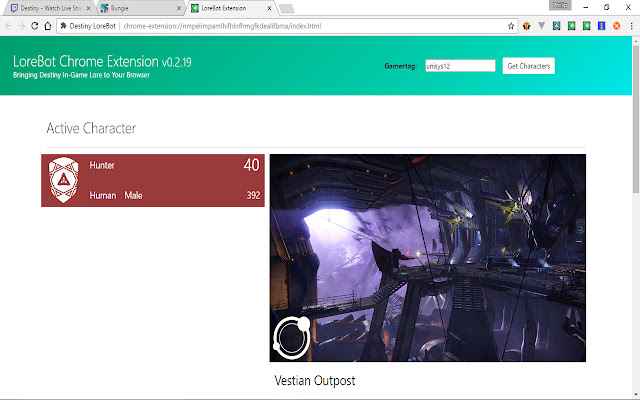 Destiny LoreBot chrome extension