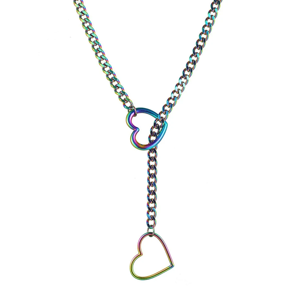 Colar de corrente metal punk retrô para casal. Joia gótica, presente moderno para ele e ela. Design vintage, perfeito para looks estilosos.