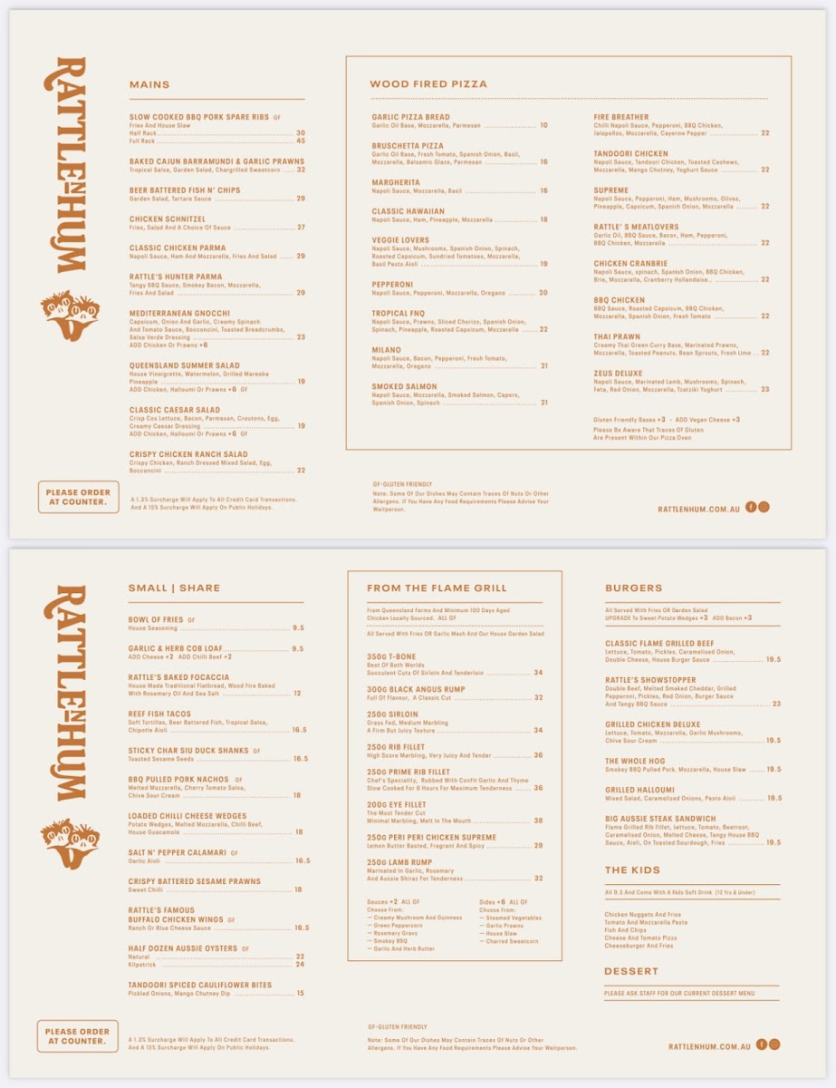 Rattle n Hum gluten-free menu