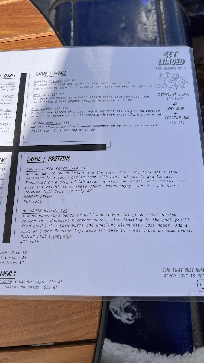 Good Love gluten-free menu