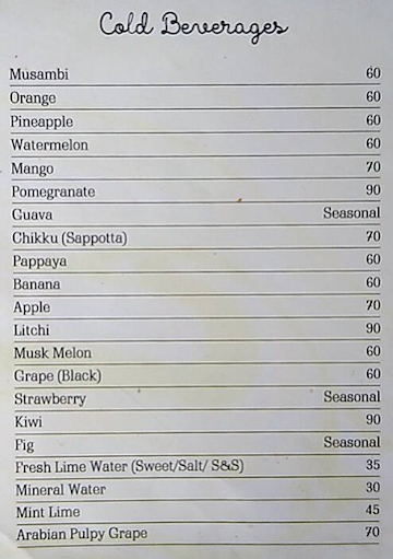 Savoury Express menu 