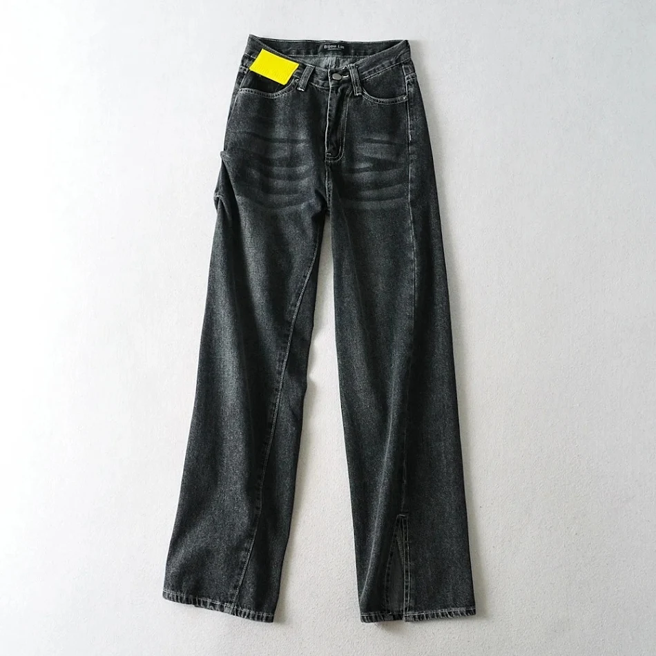 Jean taille haute automne pour femme, effet Net Red Feet Split Mopping, fendu au pied, confort et style assurés pour la saison.