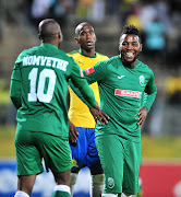 Siyabonga Nomvete and Mabhuti Khenyeza of AmaZulu during the Absa Premiership 2017/18 football match between Mamelodi Sundowns and AmaZulu at Lucas Moripe Stadium, Pretoria on 21 October 2017. 