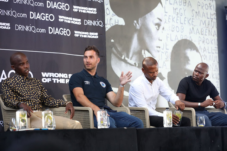 Kaizer Chiefs winger Junior Khanye, SuperSport United striker Bradley Grobler and former African Wanderers striker Phumlani Mkhize at the launch of the anti-drink-and-drive campaign.